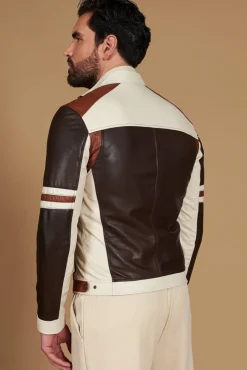 Uomo D'Arienzo Roberto - Giacca in pelle beige multicolor trapuntata sulle spalle design patch