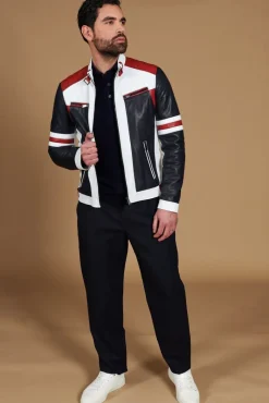 Uomo D'Arienzo Roberto - Giacca in pelle bianca multicolor trapuntata sulle spalle design patch