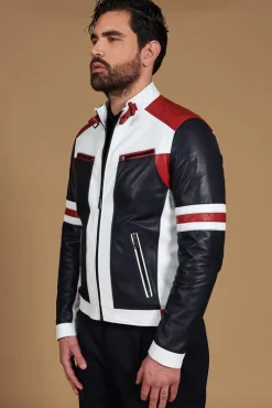 Uomo D'Arienzo Roberto - Giacca in pelle bianca multicolor trapuntata sulle spalle design patch