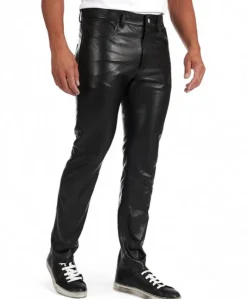Uomo D'Arienzo Rock - Pantalone in pelle nera nappa effetto liscio