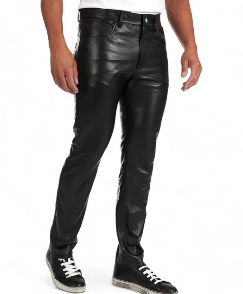 Uomo D'Arienzo Rock - Pantalone in pelle nera nappa effetto liscio