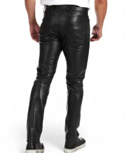 Uomo D'Arienzo Rock - Pantalone in pelle nera nappa effetto liscio