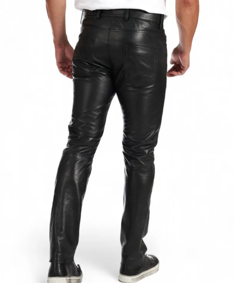 Uomo D'Arienzo Rock - Pantalone in pelle nera nappa effetto liscio