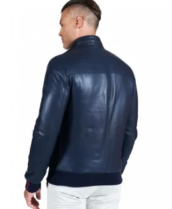 Uomo D'Arienzo Roy - Bomber imbottito in pelle nappa blu collo coreana con cerniera