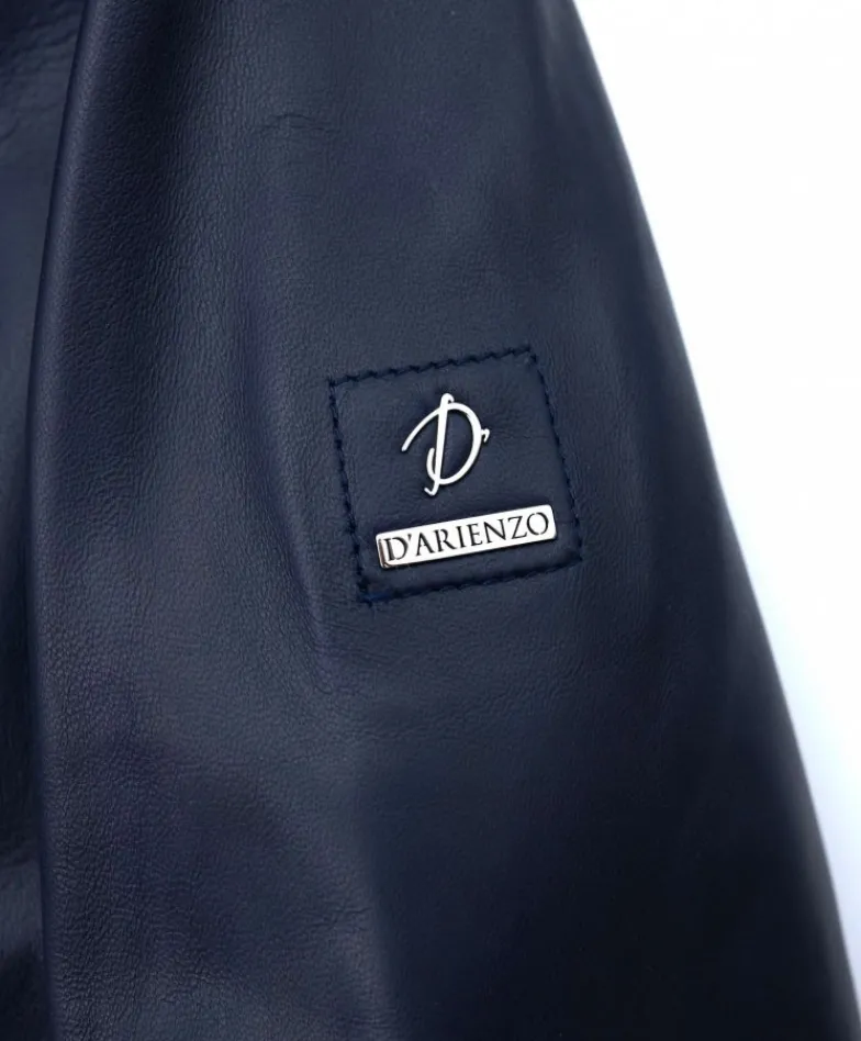 Uomo D'Arienzo Roy - Bomber imbottito in pelle nappa blu collo coreana con cerniera
