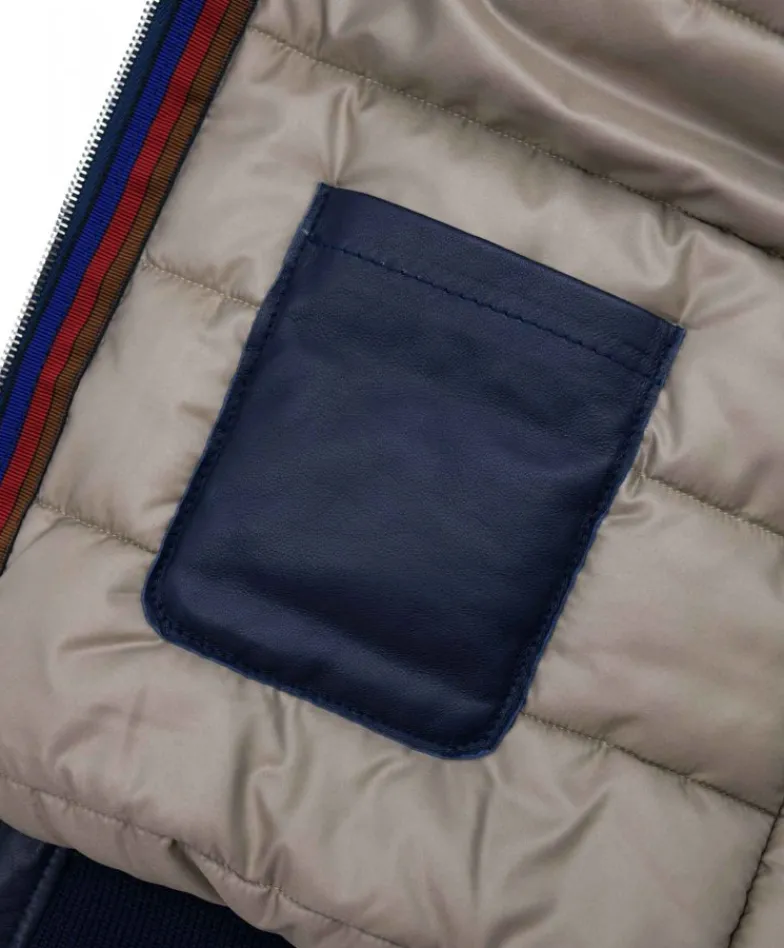 Uomo D'Arienzo Roy - Bomber imbottito in pelle nappa blu collo coreana con cerniera