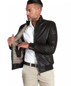 Uomo D'Arienzo Roy - Bomber imbottito in pelle nappa marrone collo coreana con cerniera