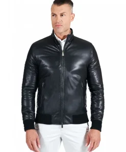 Uomo D'Arienzo Roy - Piumino bomber in pelle nera collo coreana con cerniera
