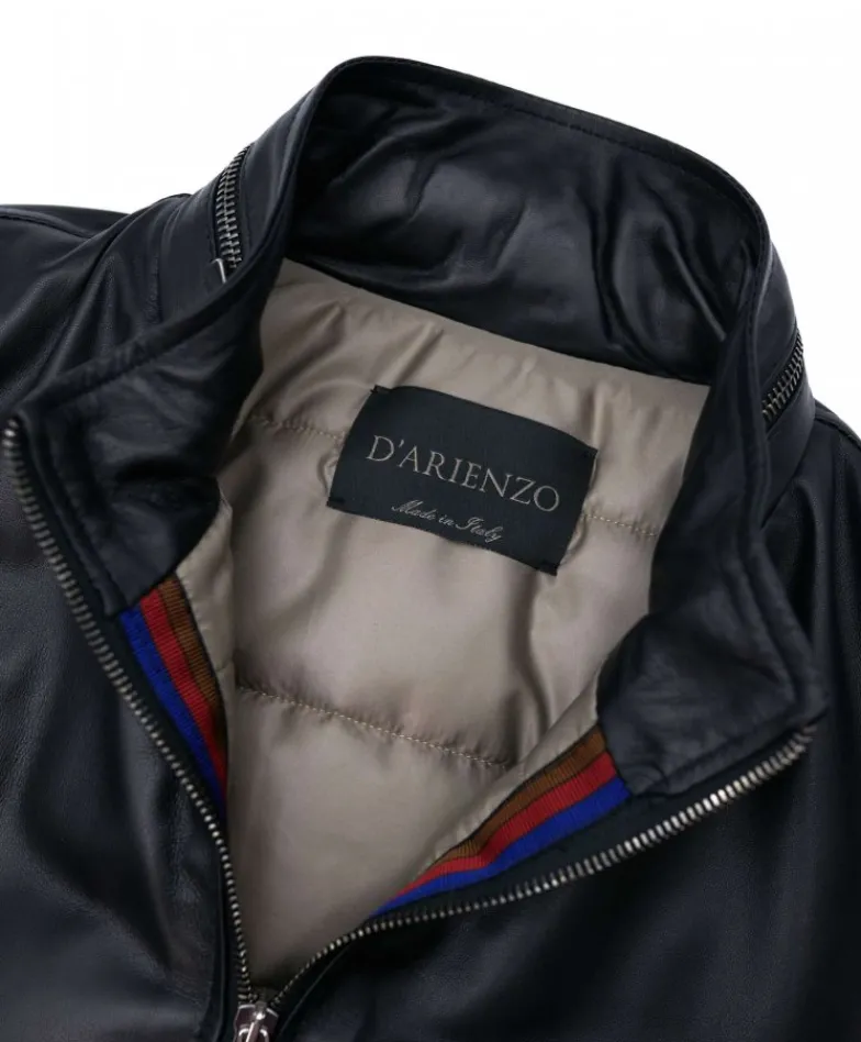 Uomo D'Arienzo Roy - Piumino bomber in pelle nera collo coreana con cerniera