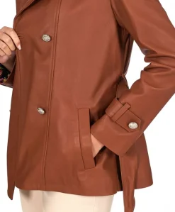 Donna D'Arienzo Saelle - Giacca in pelle color cuoio doppio petto con cintura