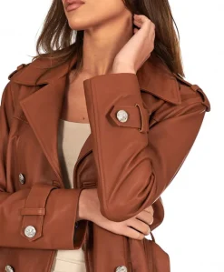 Donna D'Arienzo Saelle - Giacca in pelle color cuoio doppio petto con cintura