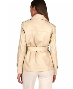 Donna D'Arienzo Saelle - Giacca in pelle color crema doppio petto con cintura