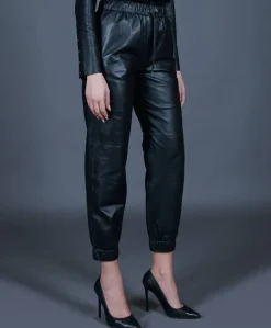 Donna D'Arienzo Sanda_E - Pantalone sfoderato in pelle nera con elastico