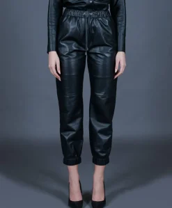 Donna D'Arienzo Sanda_E - Pantalone sfoderato in pelle nera con elastico