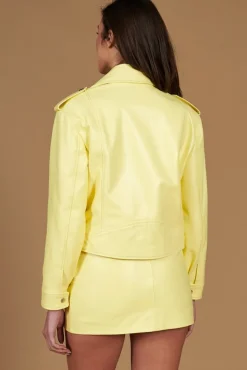 Donna D'Arienzo Sarah - Giacca chiodo in pelle giallo pastello vestibilità comoda