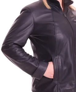 Donna D'Arienzo Sasha - Giacca in pelle nera taglie forti nappa effetto liscio