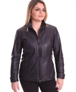 Donna D'Arienzo Sasha - Giacca in pelle nera taglie forti nappa effetto liscio