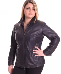 Donna D'Arienzo Sasha - Giacca in pelle nera taglie forti nappa effetto liscio
