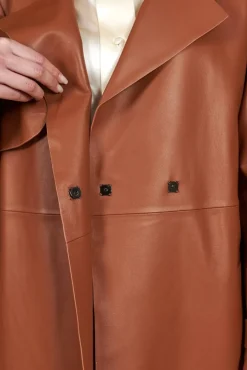 Donna D'Arienzo Sienna - Cappotto in pelle cuoio nappa effetto liscio con cintura