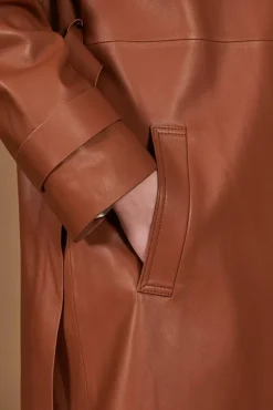 Donna D'Arienzo Sienna - Cappotto in pelle cuoio nappa effetto liscio con cintura