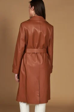 Donna D'Arienzo Sienna - Cappotto in pelle cuoio nappa effetto liscio con cintura