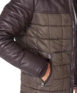 Uomo D'Arienzo Sky - Piumino in pelle testa di moro e tessuto verde cappuccio bordo pelliccia