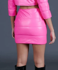 Donna D'Arienzo Sophie - Gonna corta trapuntata in pelle fuxia