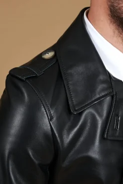 Uomo D'Arienzo Spinel - Cappotto in pelle nappa nera doppio petto con cintura