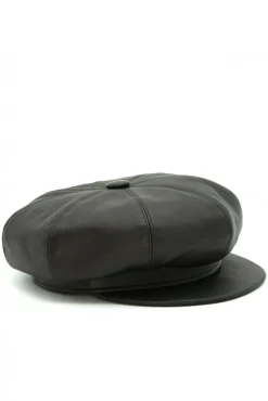 Donna D'Arienzo Taormina - Cappello da donna in pelle nera stile berretto francese