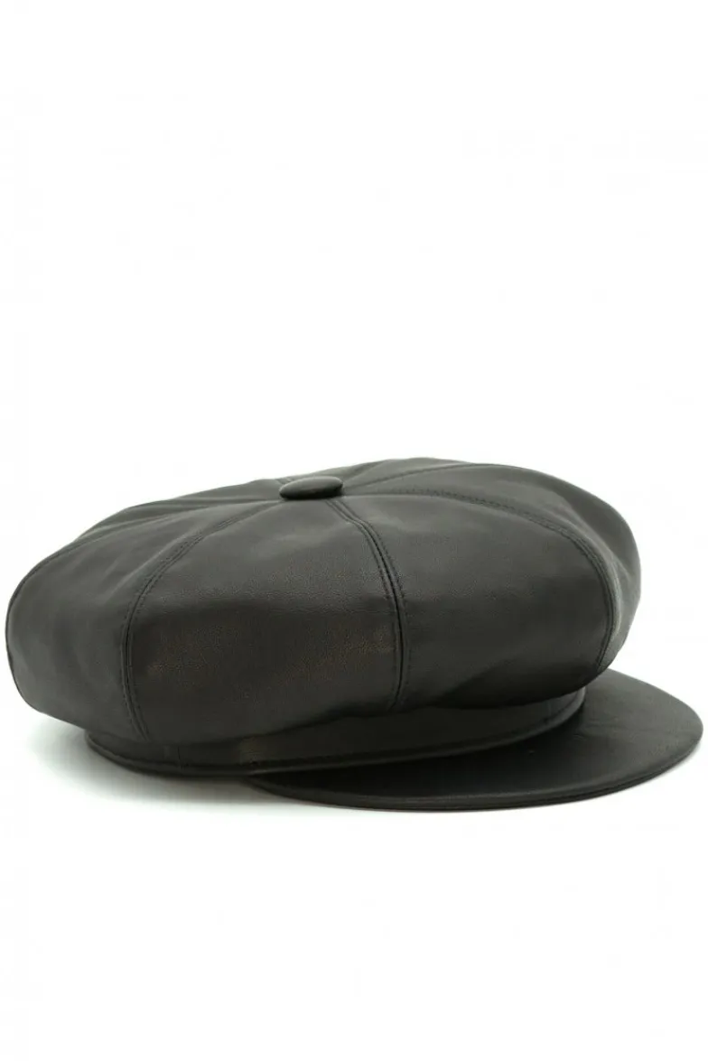 Donna D'Arienzo Taormina - Cappello da donna in pelle nera stile berretto francese