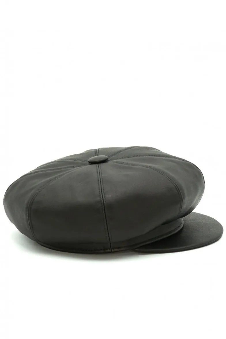 Donna D'Arienzo Taormina - Cappello da donna in pelle nera stile berretto francese