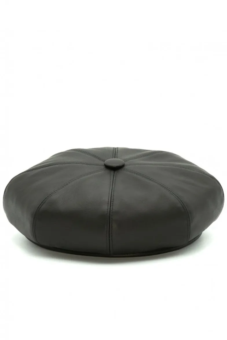 Donna D'Arienzo Taormina - Cappello da donna in pelle nera stile berretto francese