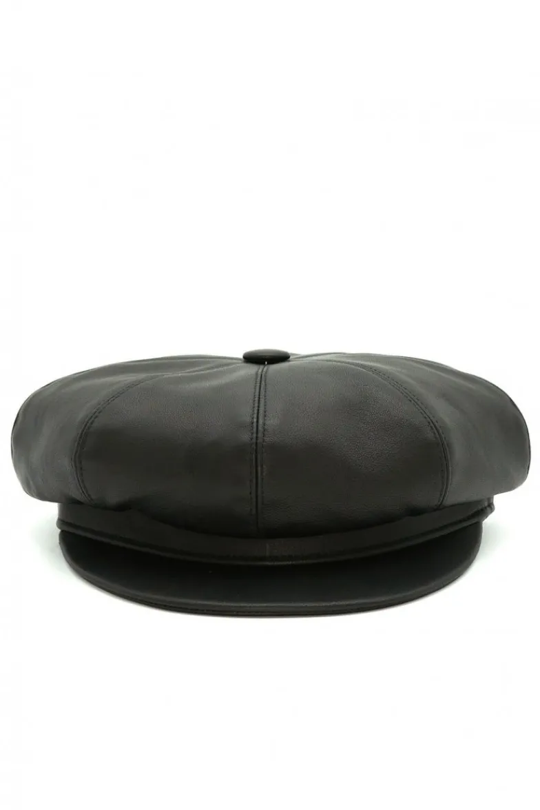 Donna D'Arienzo Taormina - Cappello da donna in pelle nera stile berretto francese