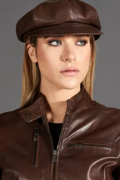 Donna D'Arienzo Taormina - Cappello da donna in pelle testa di moro stile berretto francese