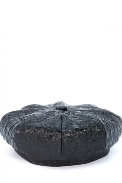 Donna D'Arienzo Taormina - Cappello da donna in pelle nera effetto laminato berretto francese