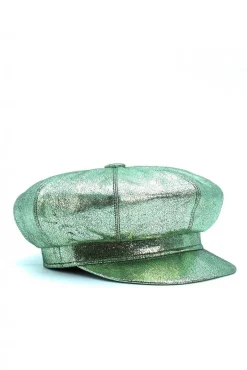 Donna D'Arienzo Taormina - Cappello da donna in pelle laminata verde chiaro berretto francese