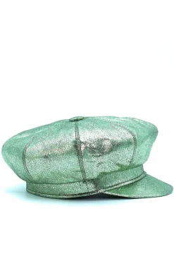 Donna D'Arienzo Taormina - Cappello da donna in pelle laminata verde chiaro berretto francese
