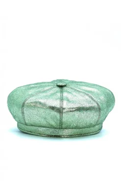 Donna D'Arienzo Taormina - Cappello da donna in pelle laminata verde chiaro berretto francese