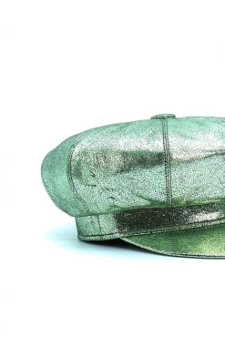 Donna D'Arienzo Taormina - Cappello da donna in pelle laminata verde chiaro berretto francese