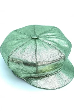 Donna D'Arienzo Taormina - Cappello da donna in pelle laminata verde chiaro berretto francese
