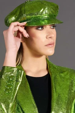 Donna D'Arienzo Taormina - Cappello da donna in pelle laminata verde berretto francese