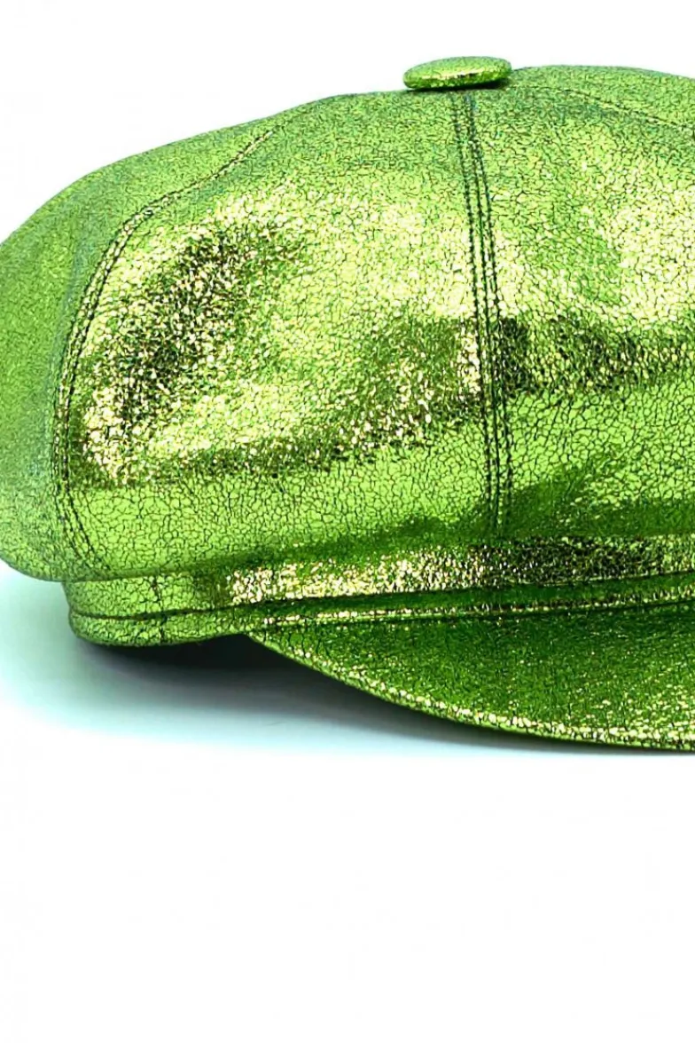 Donna D'Arienzo Taormina - Cappello da donna in pelle laminata verde berretto francese