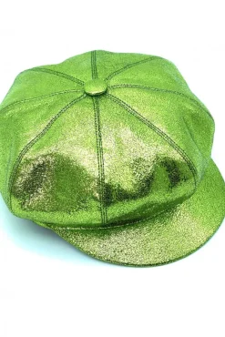 Donna D'Arienzo Taormina - Cappello da donna in pelle laminata verde berretto francese