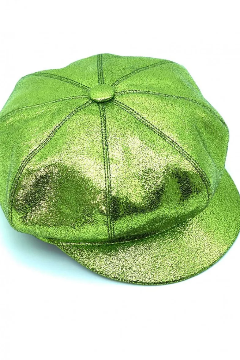 Donna D'Arienzo Taormina - Cappello da donna in pelle laminata verde berretto francese