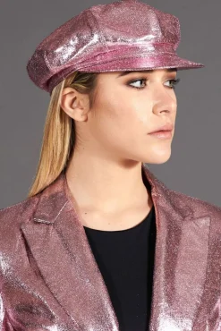 Donna D'Arienzo Taormina - Cappello da donna in pelle laminata rosa berretto francese