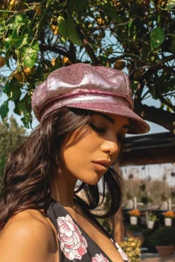 Donna D'Arienzo Taormina - Cappello da donna in pelle laminata rosa berretto francese