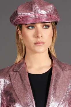 Donna D'Arienzo Taormina - Cappello da donna in pelle laminata rosa berretto francese