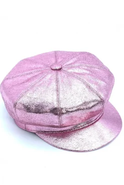 Donna D'Arienzo Taormina - Cappello da donna in pelle laminata rosa berretto francese