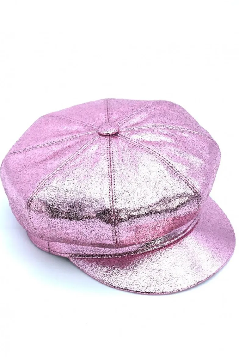 Donna D'Arienzo Taormina - Cappello da donna in pelle laminata rosa berretto francese