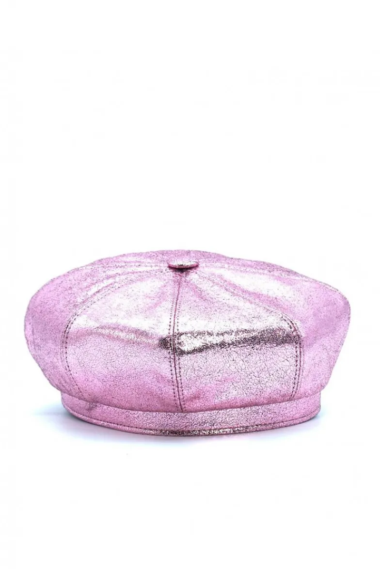 Donna D'Arienzo Taormina - Cappello da donna in pelle laminata rosa berretto francese